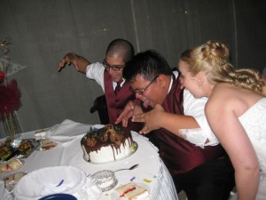 Groom excited about his Starcraft cake!